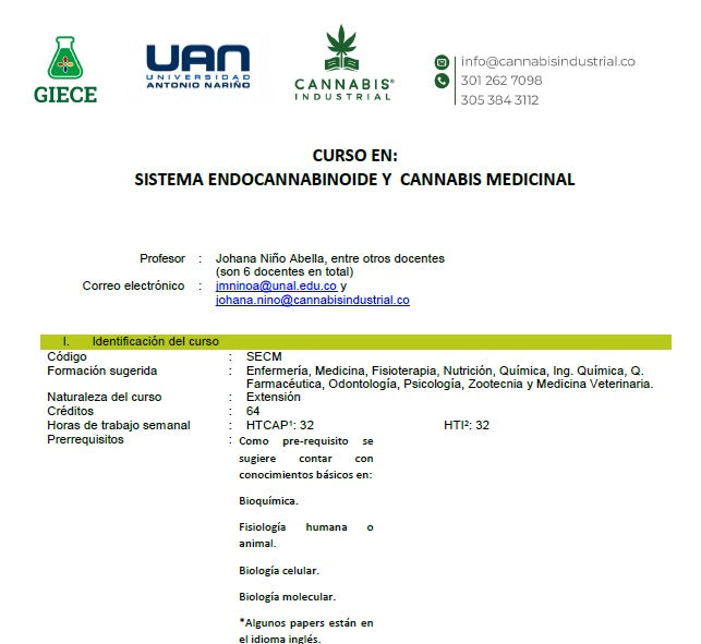 Diplomado en Endocannabinoidoma y Cannabis Medicinal — 100 Horas | Certificado UAN