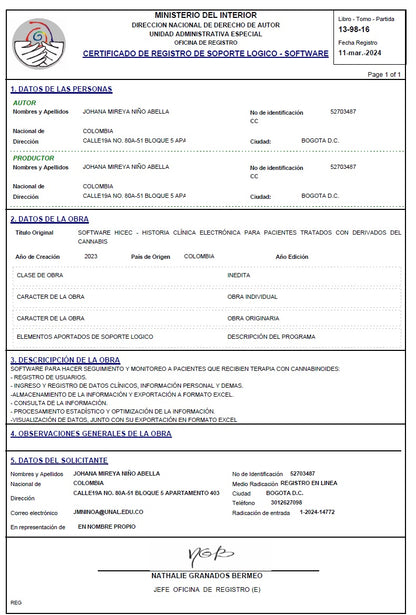Aplicativo en Telemedicina HiCEC (Historia Clínica Electrónica para pacientes tratados con derivados del Cannabis)